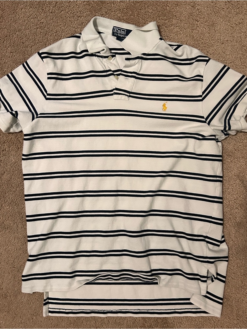 Ralph Lauren White Polo with Navy Stripes and Yellow Pony